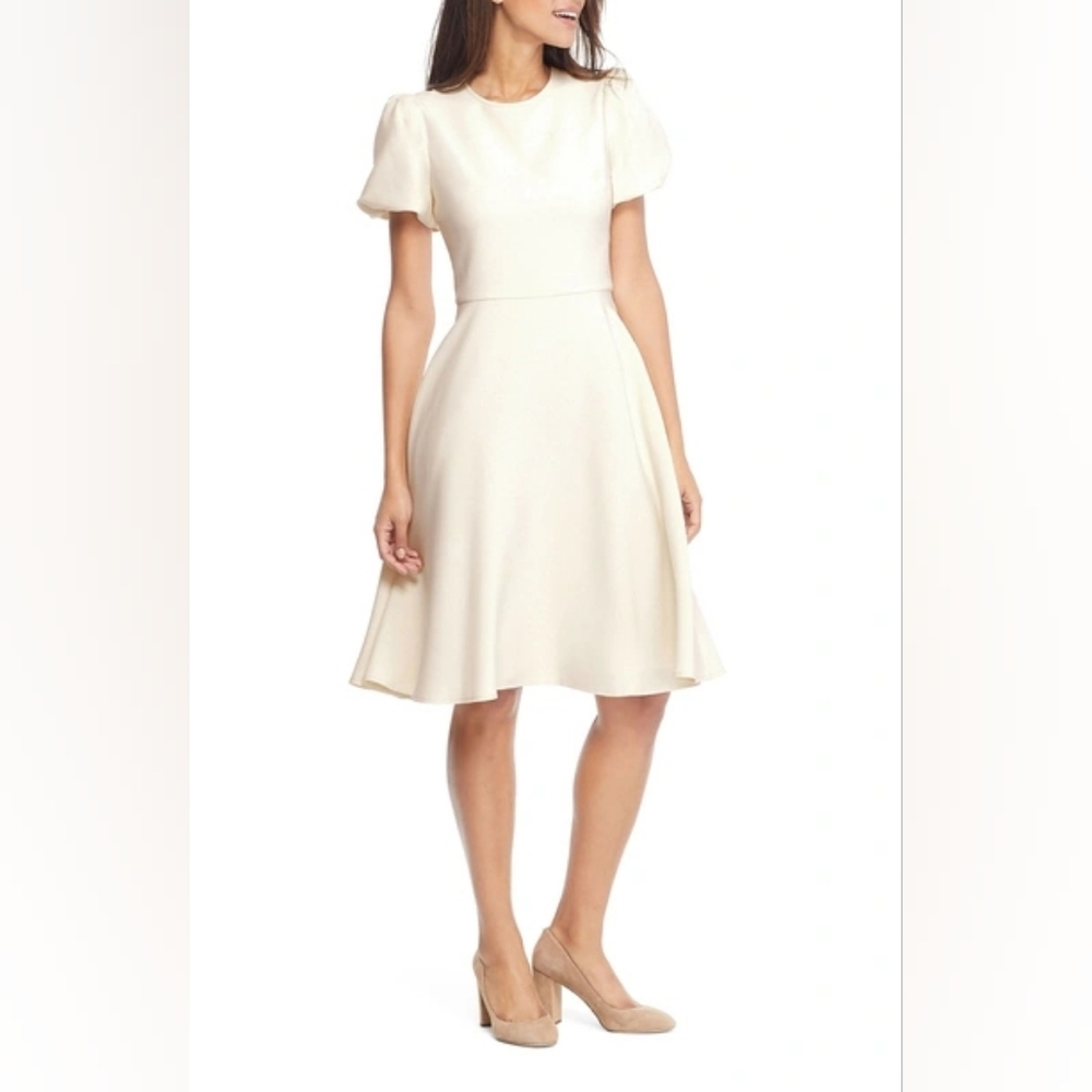 Gal Meets Glam Krista Puff Sleeve Crepe Fit & Flare Dress Size 2 New With Tags